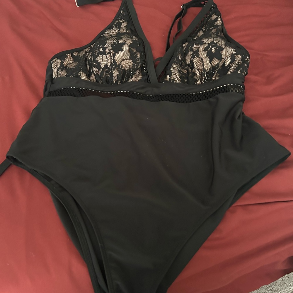 SHEIN Black Lace One Piece Swimsuit